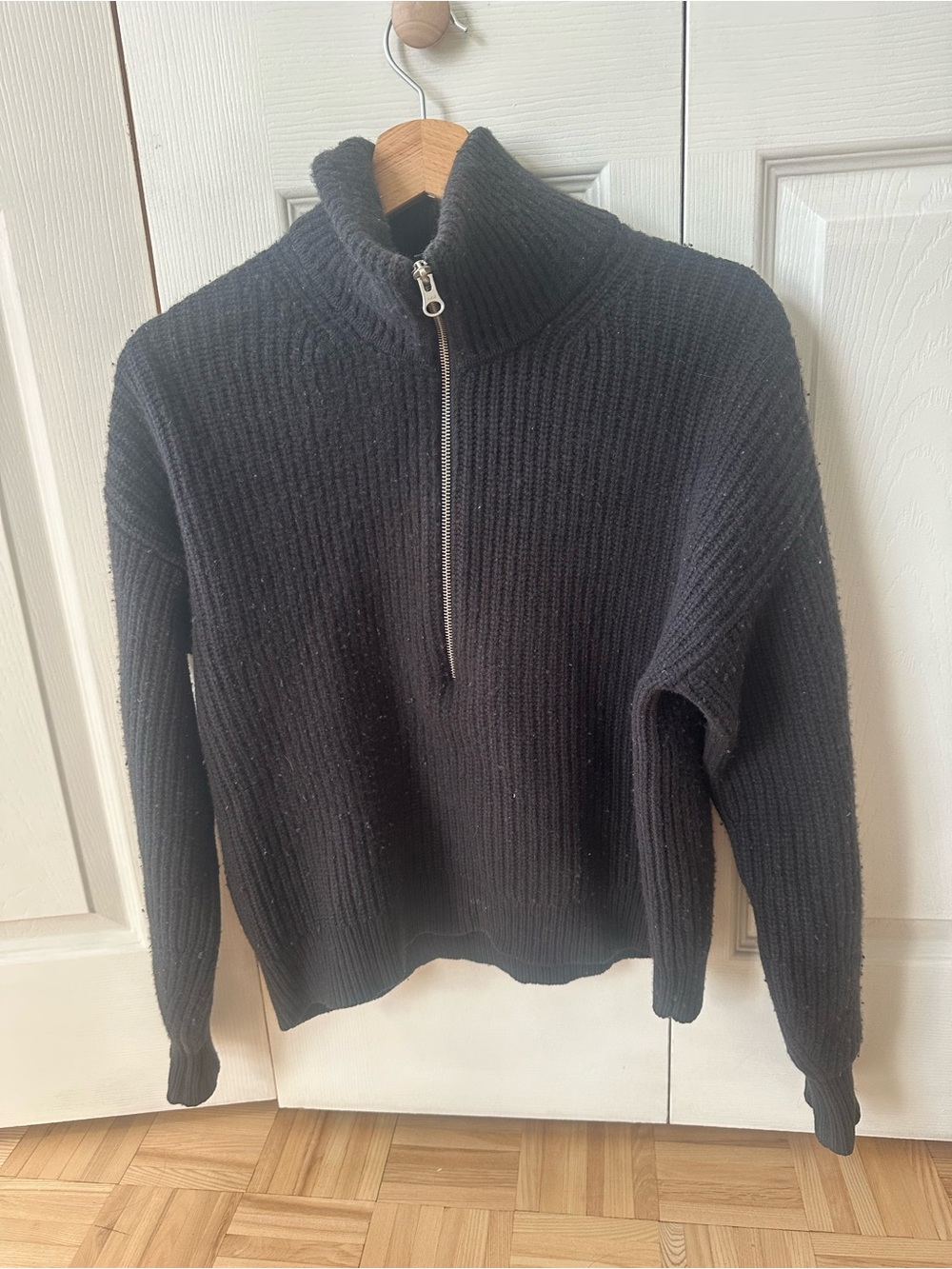 Everlane Black Half-Zip Ribbed Knit Sweater